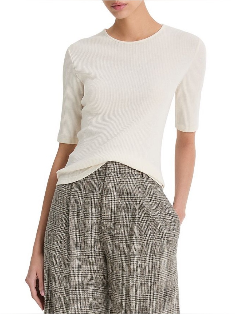Vince Ribbed Half Sleeve / Elbow Tee Shirt